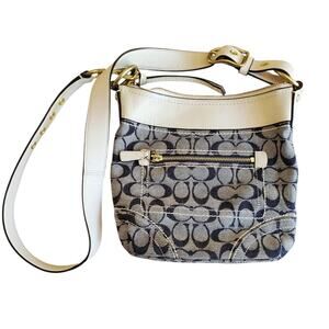 Coach Signature Cross Body Shoulder Bag Denim, Leather and Gold Toned Brass